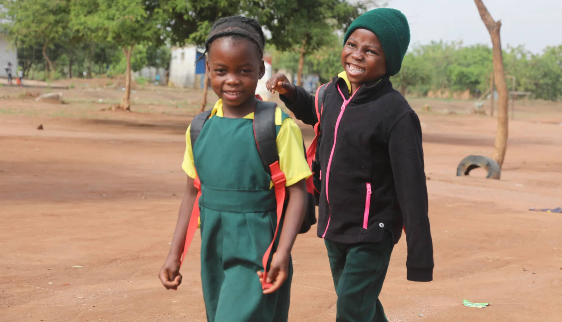 Walking to school is easier when books are safely packed in school bags
